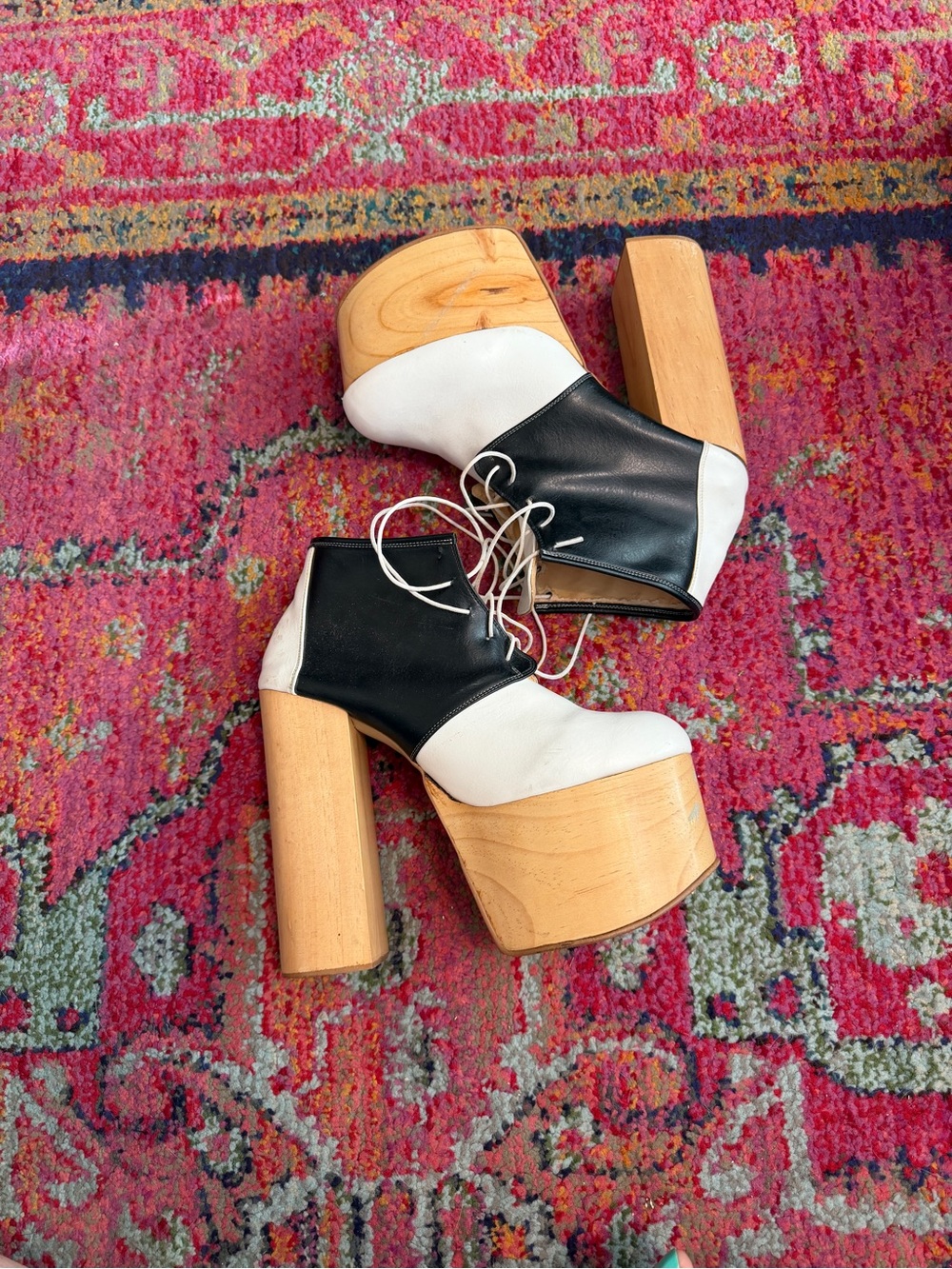 Deandri Ginger Wood Heels Platforms Black and White Saddle Shoe sz 10